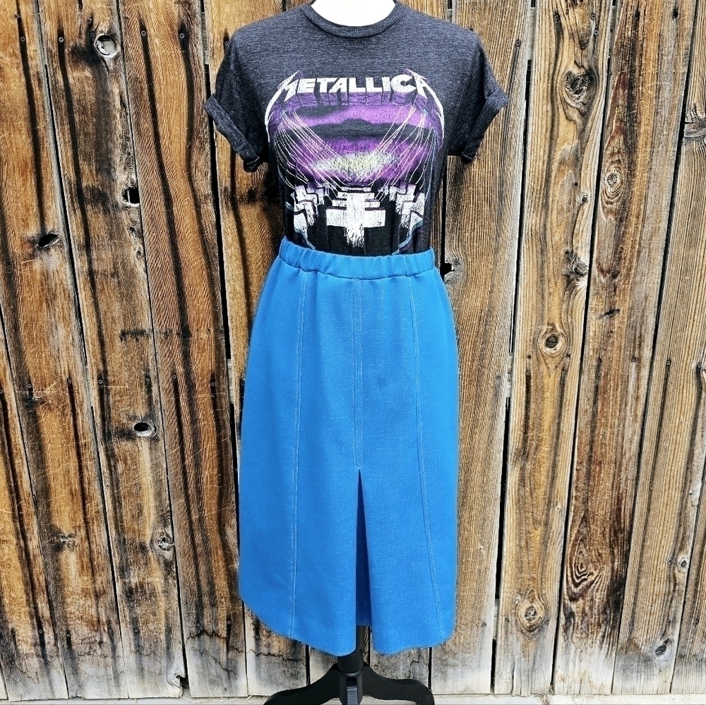 Vintage Graff Californiawear Blue Polyester Midi Skirt M